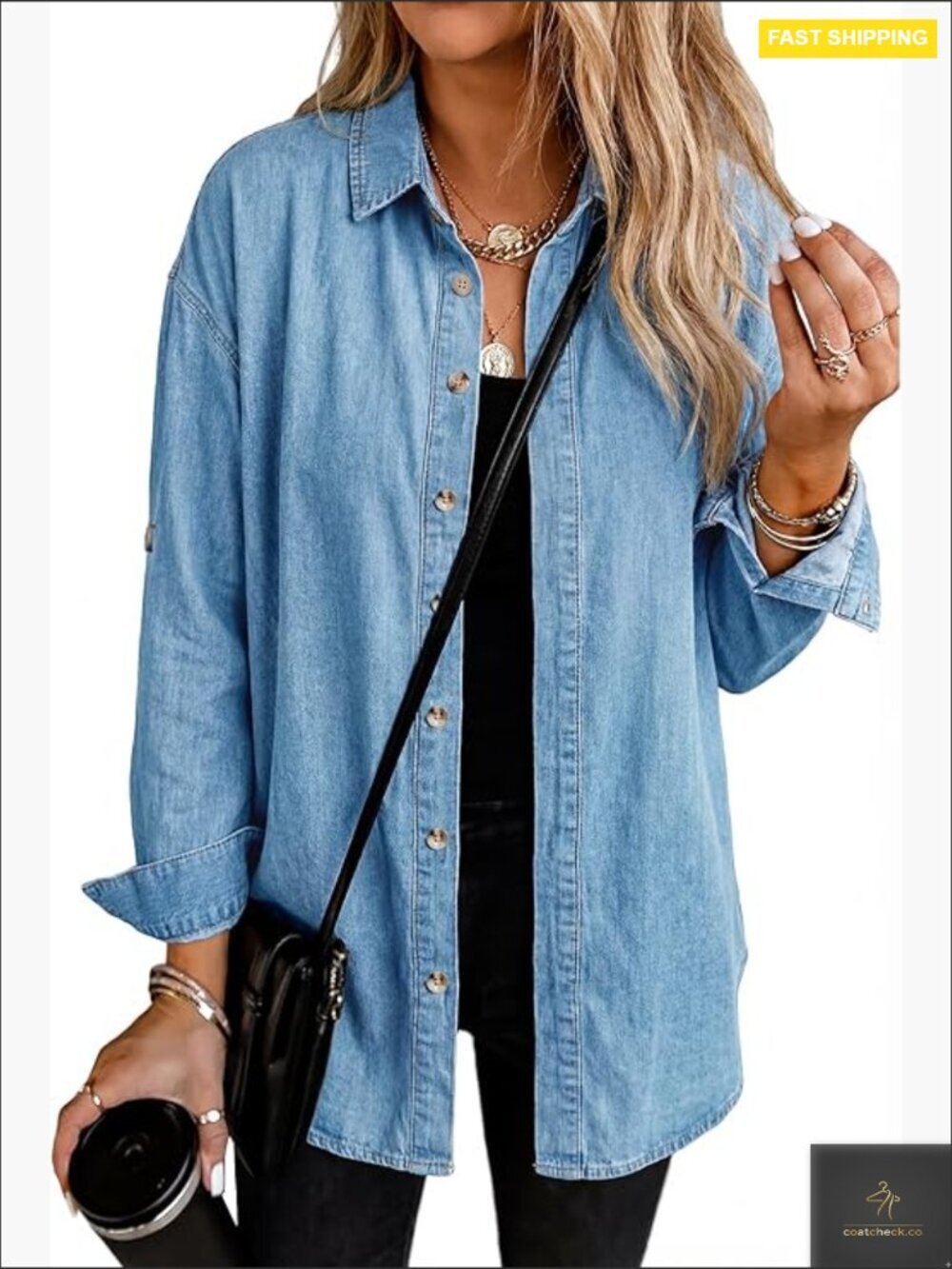 Oversized Denim Button Down Shirt Classic Long Sleeve Blouse Casual Cotton Tops